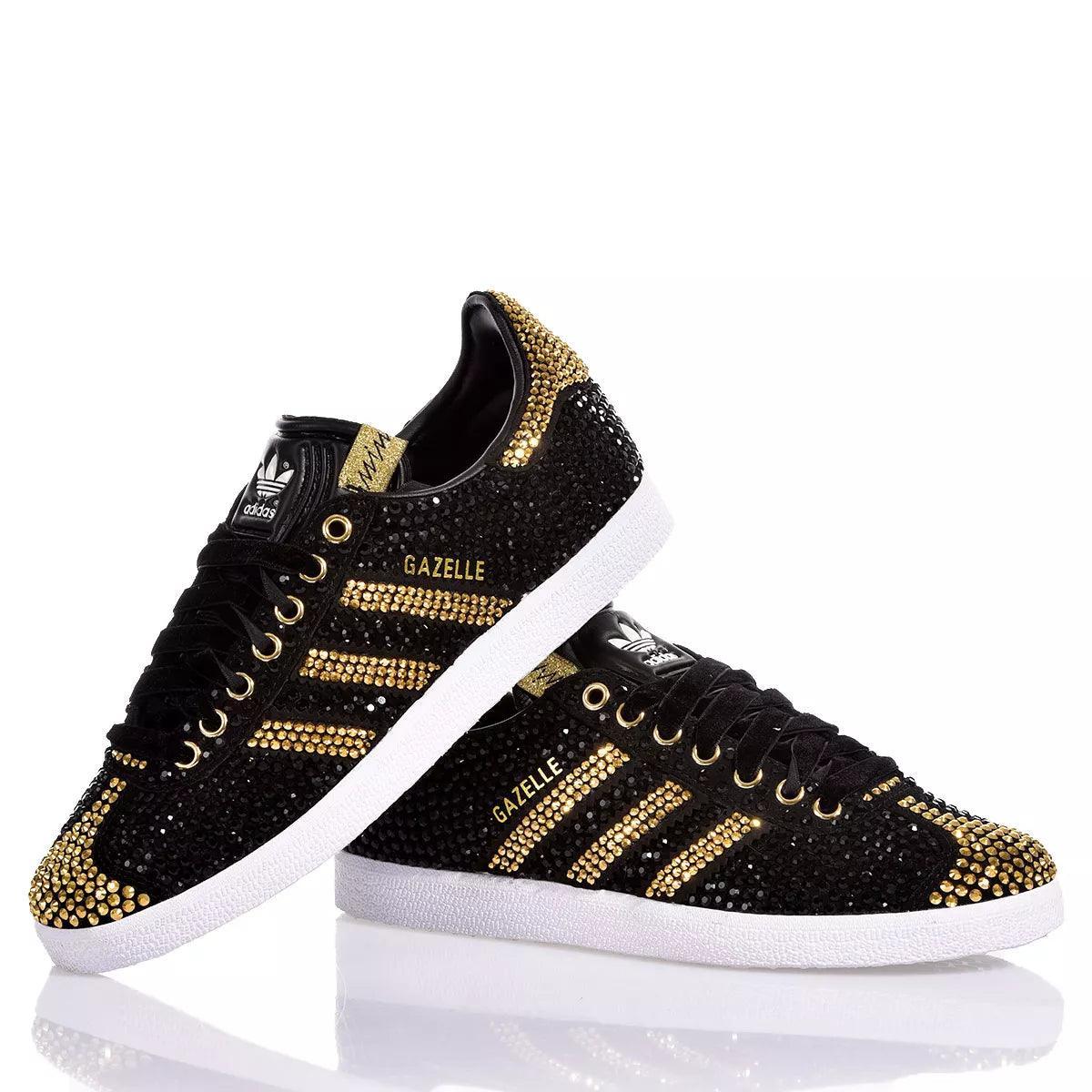 Sneakers nere e dorate con strass, modello Gazelle personalizzato